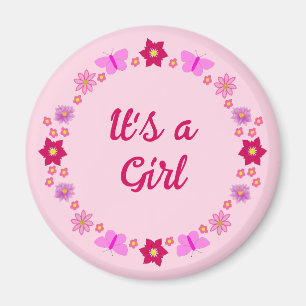 Pink Baby Girl Butterflies and Flowers Custom Magnet