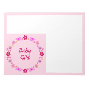 Pink Baby Girl Butterflies and Flowers Custom Notepad