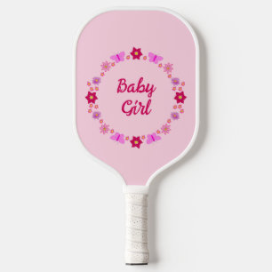 Pink Baby Girl Butterflies and Flowers Custom Pickleball Paddle