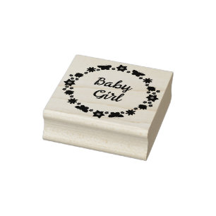 Pink Baby Girl Butterflies and Flowers Custom Rubber Stamp