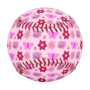 Pink Baby Girl Butterflies and Flowers Patterned Baseball
