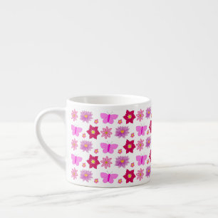 Pink Baby Girl Butterflies and Flowers Patterned Espresso Cup