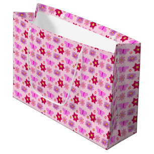 Pink Baby Girl Butterflies and Flowers Patterned Large Gift Bag
