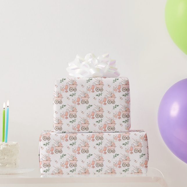 Pink Baby Girl Carriage Wrapping Paper (Party Gifts)