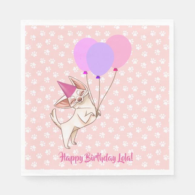 Pink Baby Girl Chihuahua Birthday Napkins (Front)