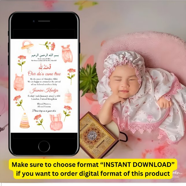 Pink Baby Girl Clothing Muslim Birth Announcement (Creator Uploaded)