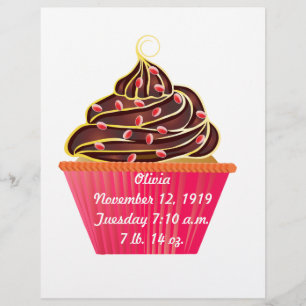 Pink Baby Girl Cupcake Announcement Stationery