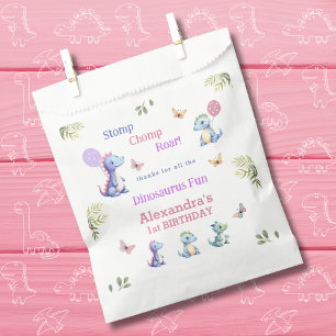Pink Baby Girl Dinosaur 1st Birthday thank you Favour Bags