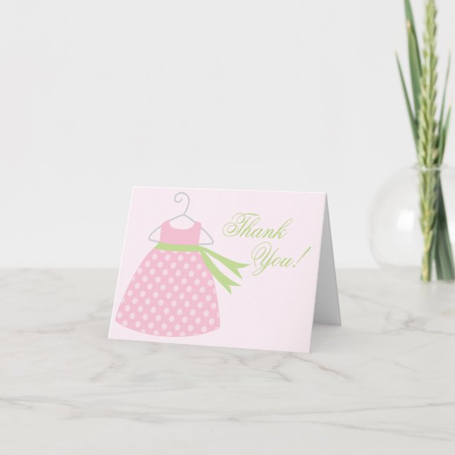 Pink Baby Girl Dress Baby Shower Thank You Card (Front)