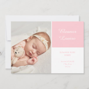 Pink Baby Girl Elegant Script Photo Birth Announcement