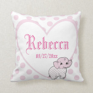Pink Baby Girl Elephant Heart and Polka Dots Cushion