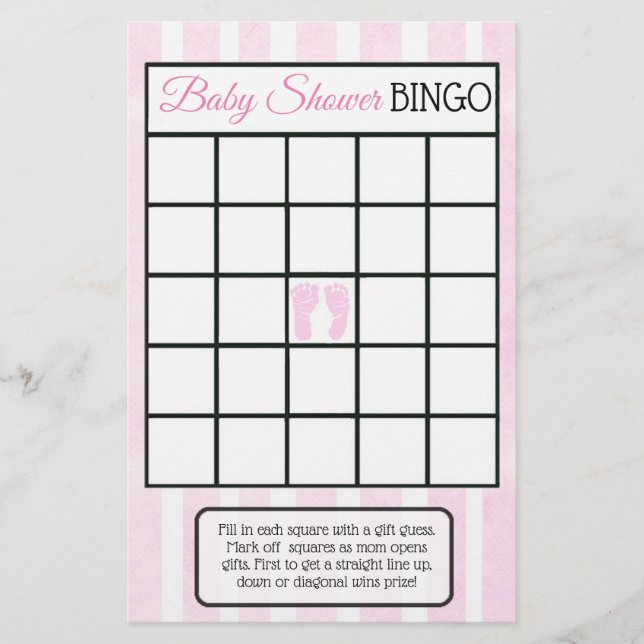 Pink Baby Girl Footprints Themed baby shower games Flyer (Front)