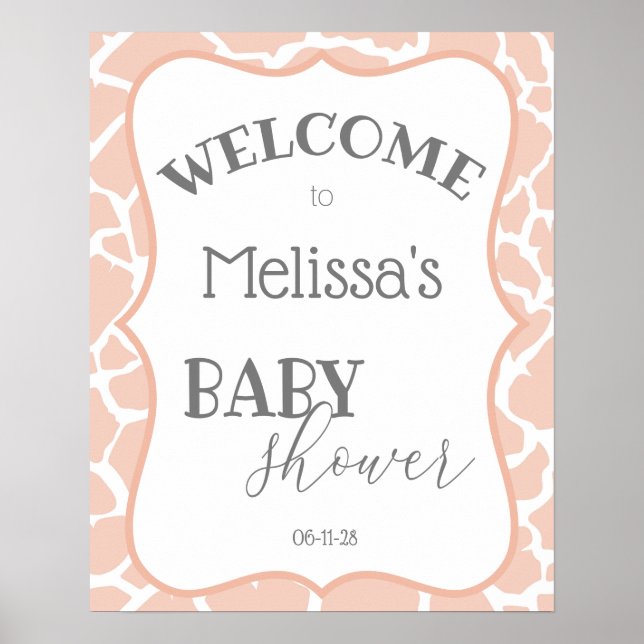 Pink Baby Girl Giraffe Baby Shower Poster (Front)