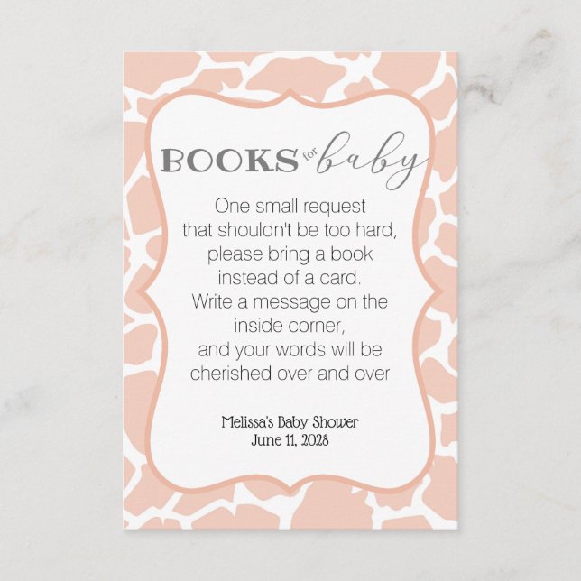 Pink Baby Girl Giraffe Books for Baby Enclosure Card (Front)