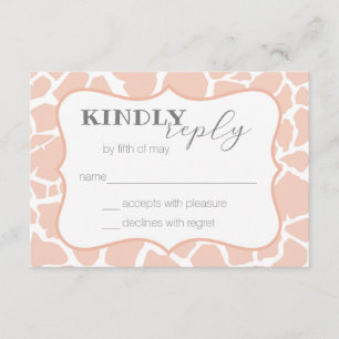 Pink Baby Girl Giraffe RSVP Enclosure Card