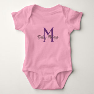 pink baby girl monogram name personalise minimal bodysuit