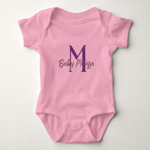 pink baby girl monogram name personalize minimal baby bodysuit