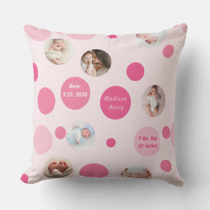 Pink Baby Girl Name Birth date stat custom photos Cushion
