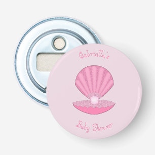 Pink Baby Girl Oyster shell and Pearl Baby Shower Bottle Opener