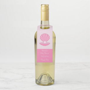 Pink Baby Girl Oyster shell and Pearl Baby Shower Bottle Tag