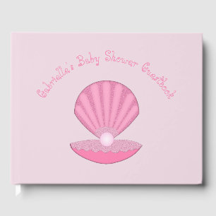 Pink Baby Girl Oyster shell and Pearl Baby Shower Guest Book