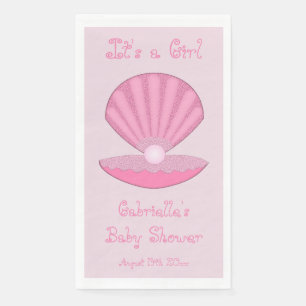 Pink Baby Girl Oyster shell and Pearl Baby Shower Napkin