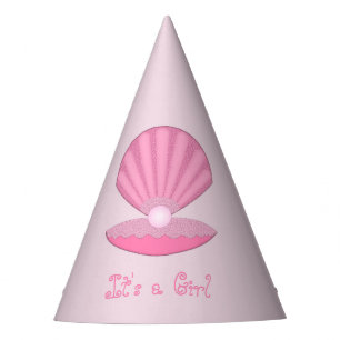 Pink Baby Girl Oyster shell and Pearl Baby Shower Party Hat