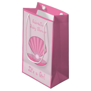 Pink Baby Girl Oyster shell and Pearl Baby Shower Small Gift Bag