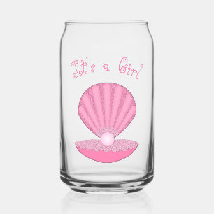 Pink Baby Girl Oyster shell and Pearl Custom Can Glass