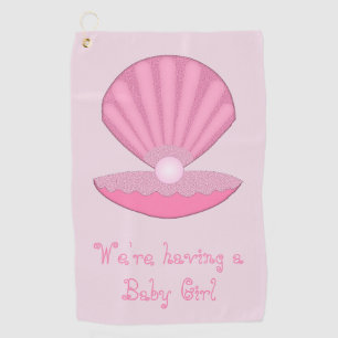 Pink Baby Girl Oyster shell and Pearl Custom Golf Towel