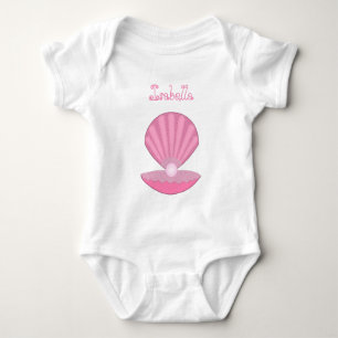 Pink Baby Girl Oyster shell and Pearl Custom Name Bodysuit