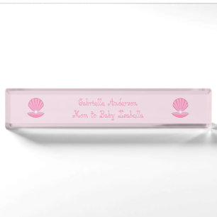 Pink Baby Girl Oyster shell and Pearl Custom Nameplate