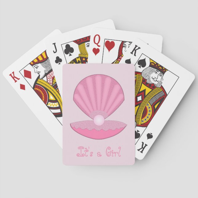 Pink Baby Girl Oyster shell and Pearl Custom Playing Cards (Back)