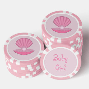 Pink Baby Girl Oyster shell and Pearl Custom Poker Chips
