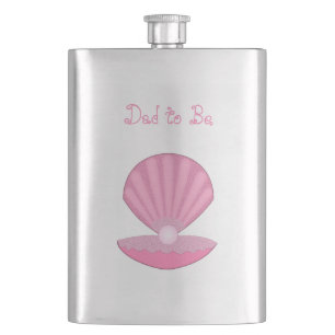 Pink Baby Girl Oyster shell and Pearl Dad to Be Hip Flask