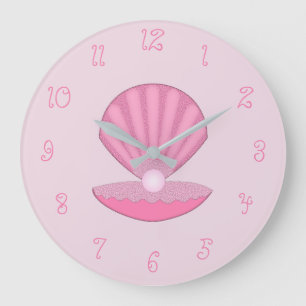 Pink Baby Girl Oyster shell and Pearl Large Clock