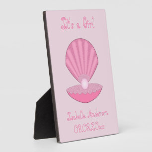 Pink Baby Girl Oyster shell and Pearl New Baby Plaque