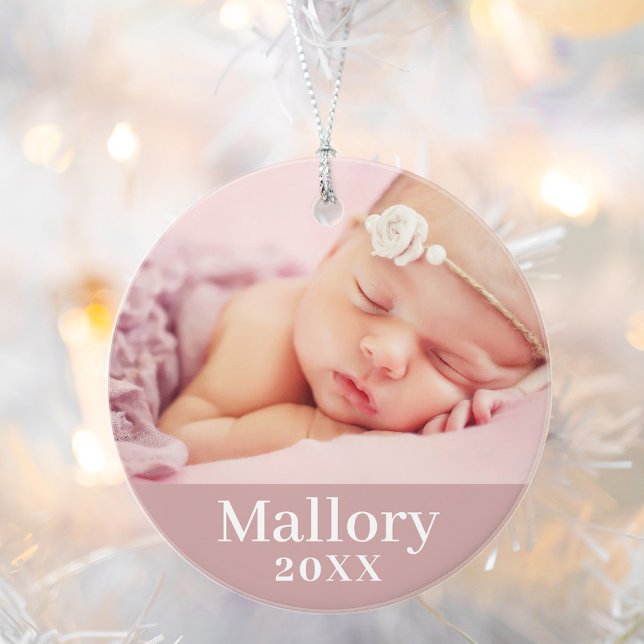 Pink Baby Girl Personalised Name Photo Ornament (Creator Uploaded)