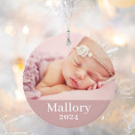 Pink Baby Girl Personalised Name Photo Ornament<br><div class="desc">Simply elegant photo ornament for baby's First Christmas can be personalised with a newborn photo and custom text for the first name. Choose to include the same photo on both sides or two different photos. The dusty rose pink background colour can be changed to match your photos!</div>