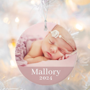 Pink Baby Girl Personalised Name Photo Ornament