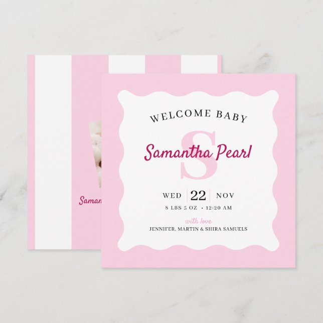 Pink Baby Girl Photo Birth Announcement (Front/Back)