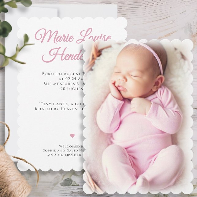 Pink Baby Girl Photo Birth Announcement Card (Creator Uploaded)