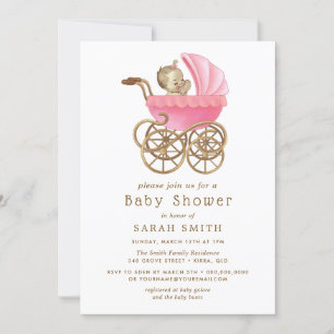 Pink Baby Girl Pram Stoller Baby Shower Invitation