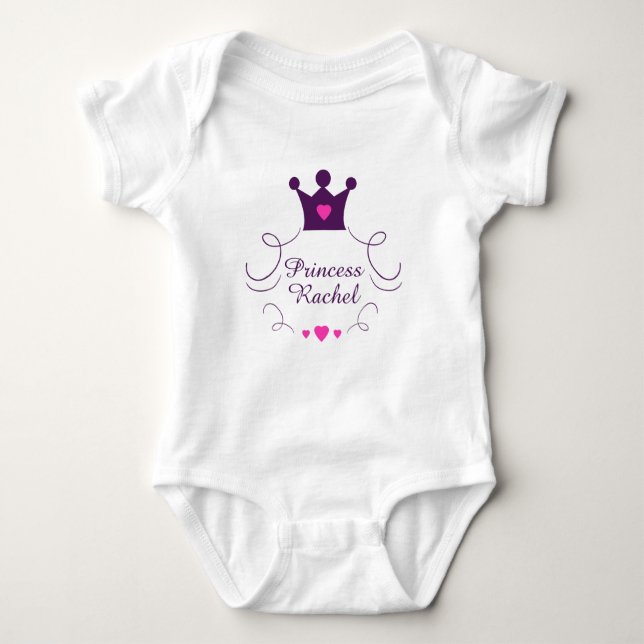 Pink Baby Girl Princess Crown Tiara Royalty Hearts Baby Bodysuit (Front)