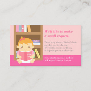 Pink Baby Girl Shower Book Insert Request Card