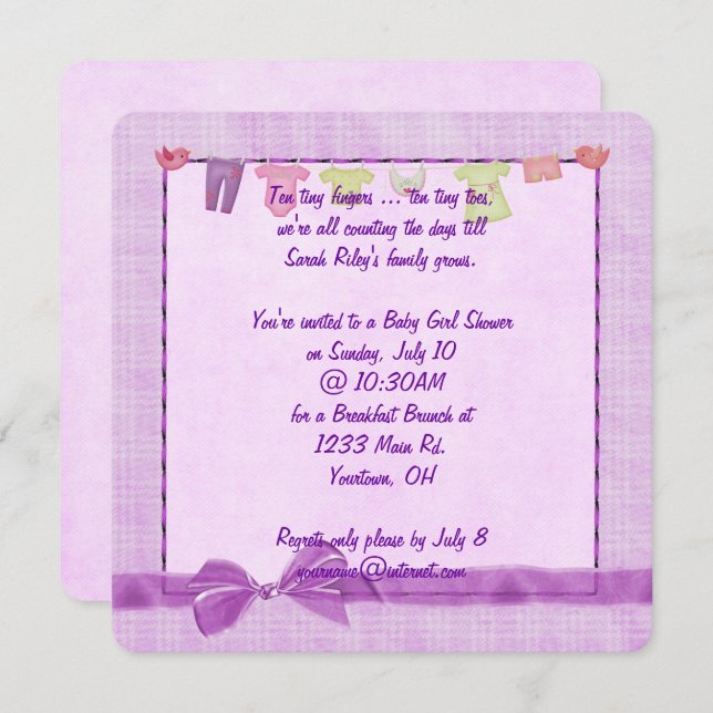 Pink Baby Girl Shower Invitation (Front/Back)