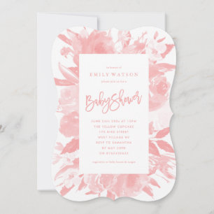 Pink Baby Girl Shower Invitation Floral Watercolor