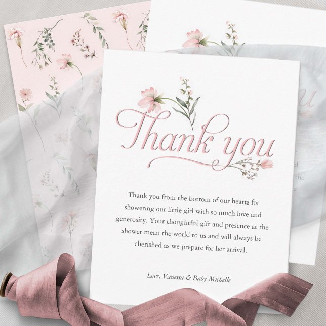 pink Baby Girl shower Wildflower thank you cards (Creator Uploaded)