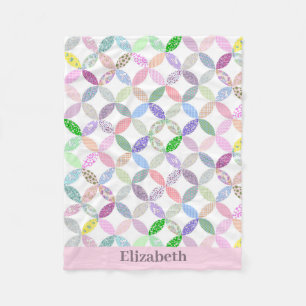 Pink Baby Girl Vintage Quilt Design Custom Name Fleece Blanket