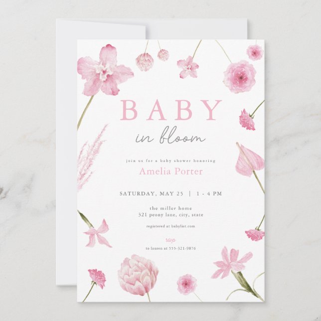 Pink Baby in Bloom Baby Shower Invitation (Front)